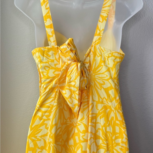ModCloth Yellow Floral Maxi Dress Size 10 Sweetheart Neckline Back Bow - Picture 6 of 11